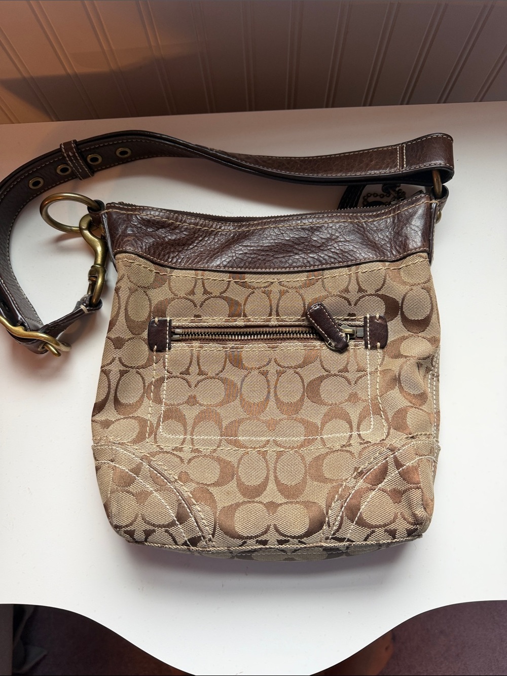 Coach Vintage Tan and Brown Signature Canvas Shoulder Bag